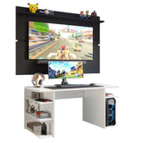 Escritorio Gamer Madesa 9409 con Panel para TV hasta 65 Pulgadas Blanco/Negro