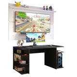 Escritorio Gamer Madesa 9409 con Panel para TV hasta 65 Pulgadas Negro/Blanco