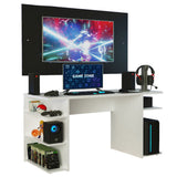 Escritorio Gamer Madesa 9409 con Panel para TV hasta 58 Pulgadas Blanco/Negro