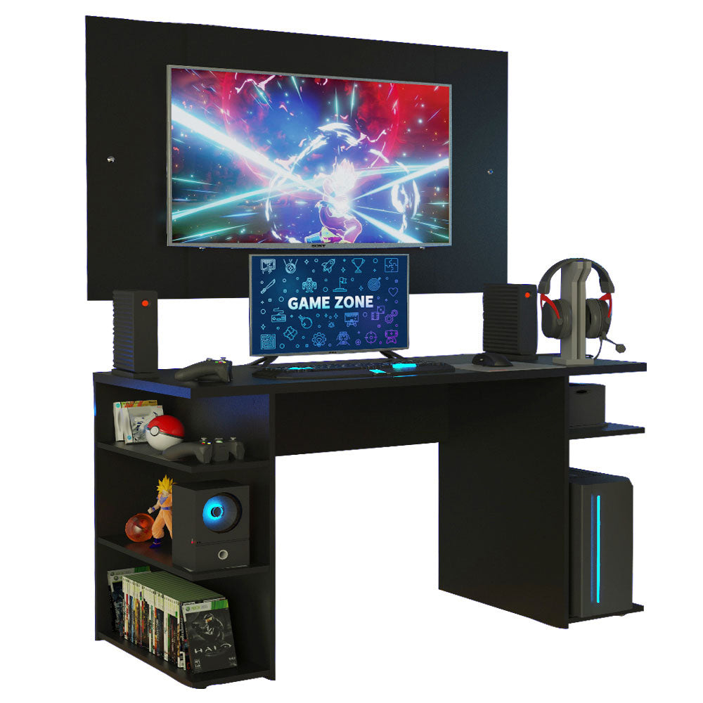 Escritorio Gamer Madesa 9409 con Panel para TV hasta 58 Pulgadas Negro