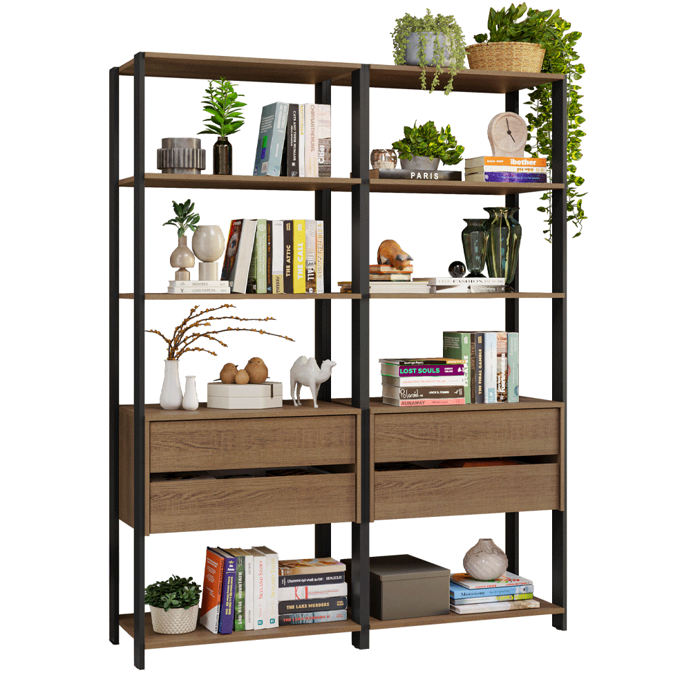 Estante Multiuso para Libros 140 cm 4 Cajones Marrón/Negro Madesa