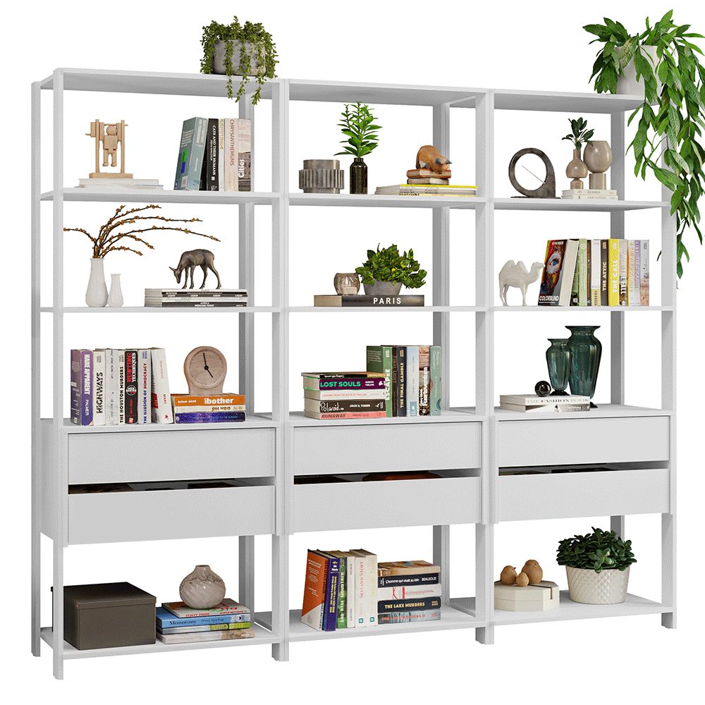 Estante Mueble Multiuso para Livros 6 Cajones 12 Repisas 210 cm Blanco Madesa