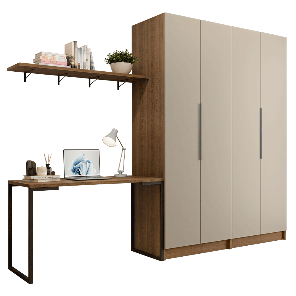 Conjunto Home Office 2 Armarios Neo 1 Escritorio 2 Repisas Marrón/Crema Madesa