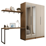 Conjunto Home Office 2 Armarios Neo con Espejos 1 Escritorio 2 Repisas Marrón/Crema Madesa