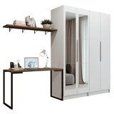 Conjunto Home Office 2 Placard Neo con Espejos 1 Escritorio 2 Repisas Blanco/Marrón Madesa