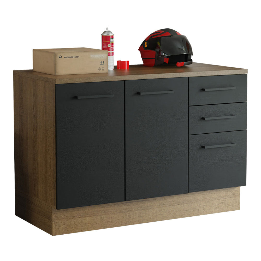 Bajo Mesada Multiuso 120cm 2 Puertas 3 Cajones Marrón/Negro Agata Madesa