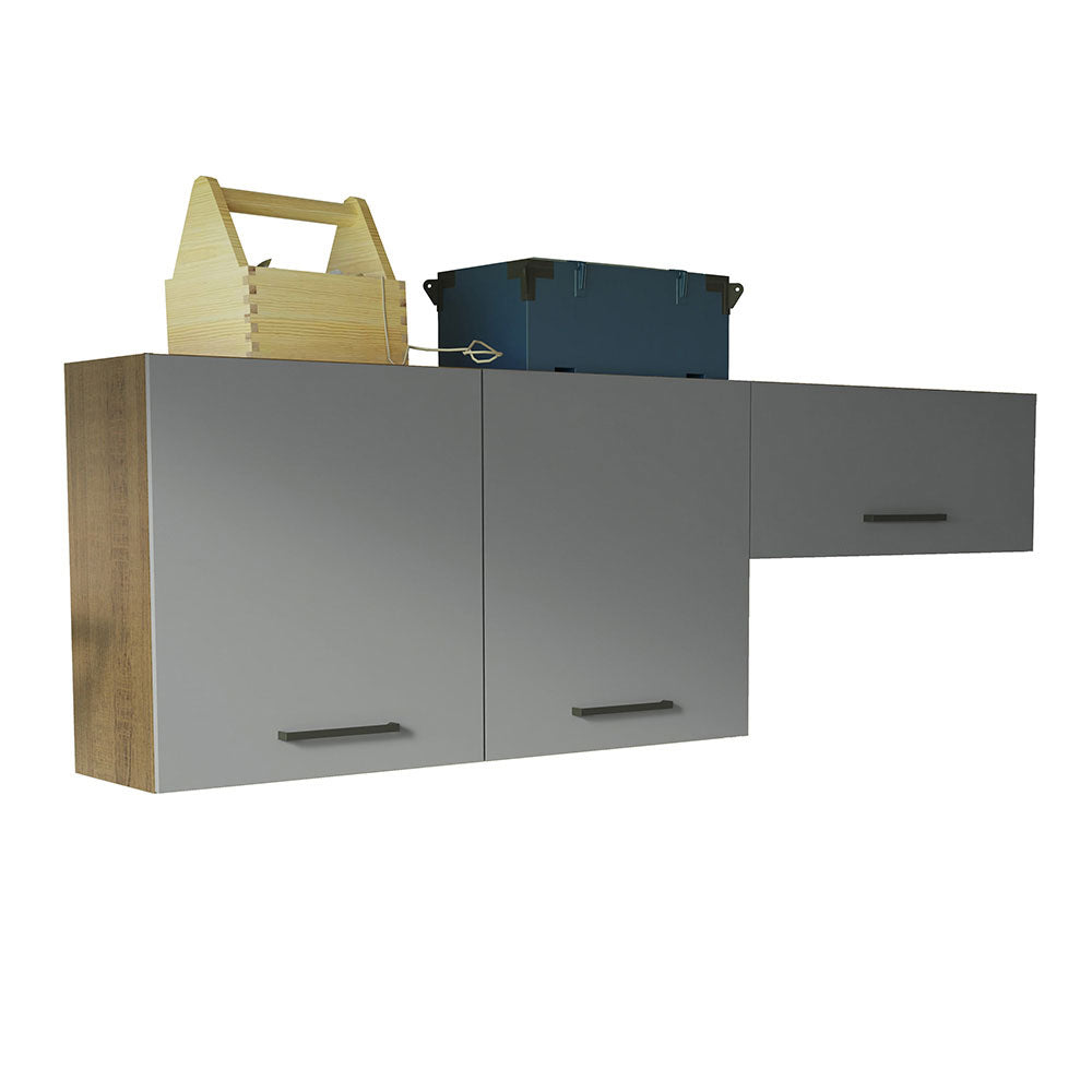 Kit con 2 Gabinetes Superiores 3 Puertas Marrón/Gris Agata