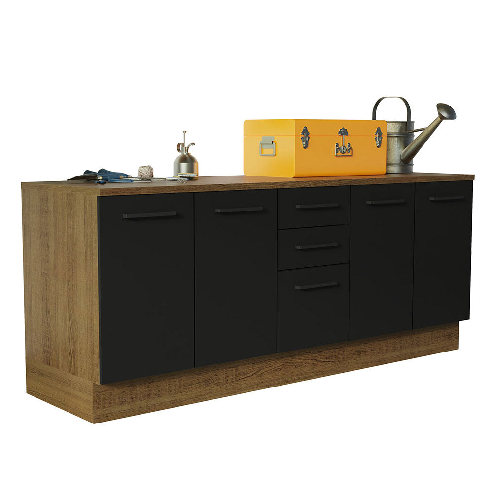 Kit con 2 Bajo mesada Multiuso 4 Puertas 3 Cajones Marrón/Negro Agata Madesa