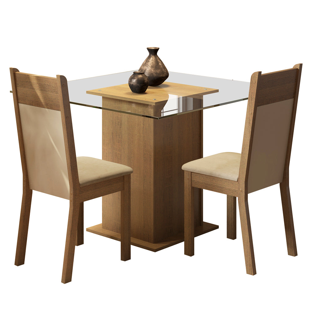 Juego de Comedor Madesa Moni Mesa Tapa de Vidrio con 2 Sillas Marrón/Crema/Sintético Beige