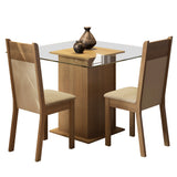 Juego de Comedor Madesa Moni Mesa Tapa de Vidrio con 2 Sillas Marrón/Crema/Sintético Beige
