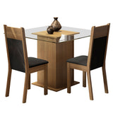 Juego de Comedor Madesa Moni Mesa Tapa de Vidrio con 2 Sillas Marrón/Negro/Sintético Negro