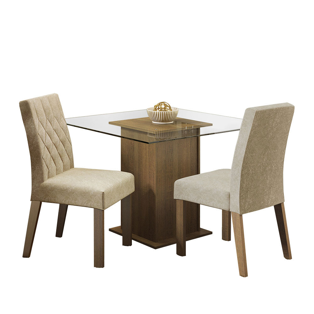 Juego de Comedor Mesa Tapa de Vidrio 2 Sillas Marrón/Imperial Ceci Madesa