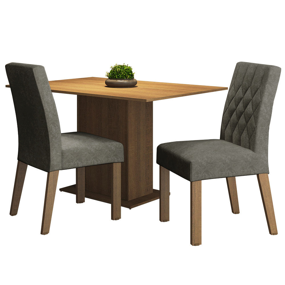 Juego de Comedor 2 Sillas Marrón/Silver Tainá Madesa