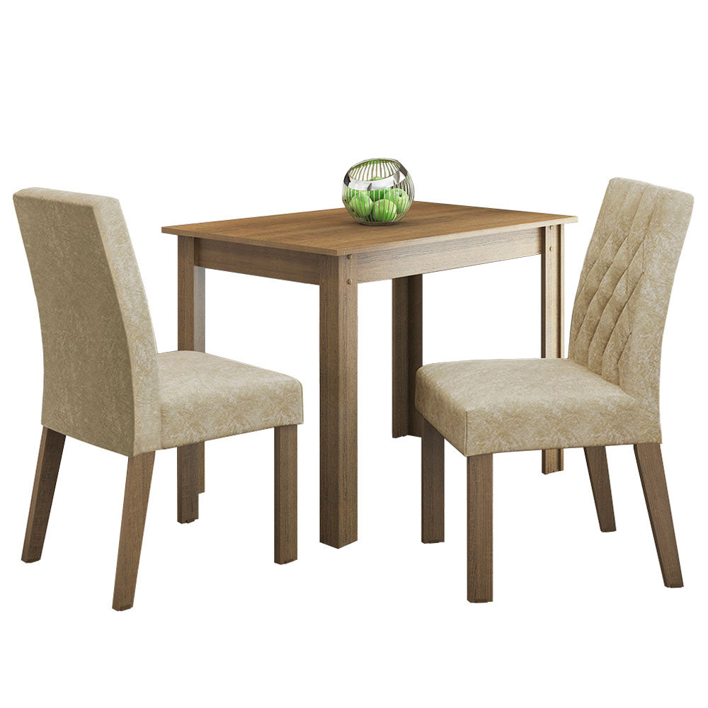Juego de Comedor Mesa Tapa de Madera 2 Sillas Marrón/Imperial Lídia Madesa