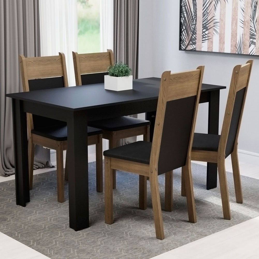 Juego de Comedor con Tapa de Madera 4 Sillas Negro/Marrón Stéfani