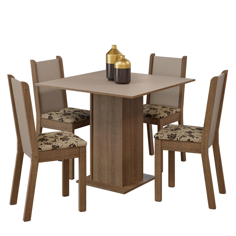 Juego de Comedor Mesa Tapa de Madera 4 Sillas Marrón/Crema/Beige Marrón Alana Madesa