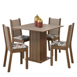 Juego de Comedor Mesa Tapa de Madera 4 Sillas Marrón/Crema/Hibiscos Alana Madesa