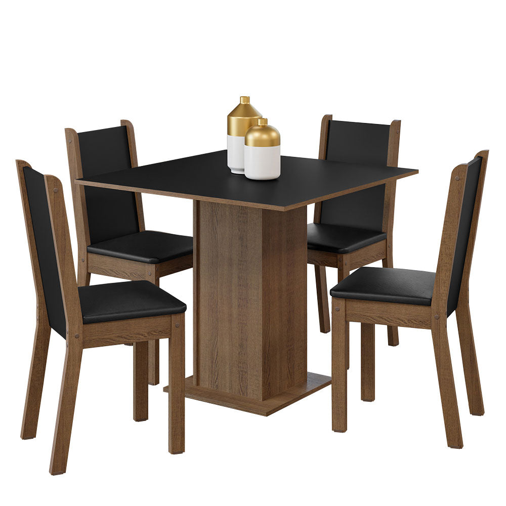 Juego de Comedor Madesa Alana Mesa Tapa de Madera con 4 Sillas Marrón/Negro