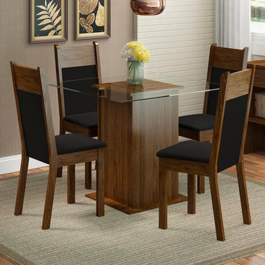 Juego de Comedor con Vidrio Sobrepuesto 4 Sillas Marrón/Negro Anita Madesa