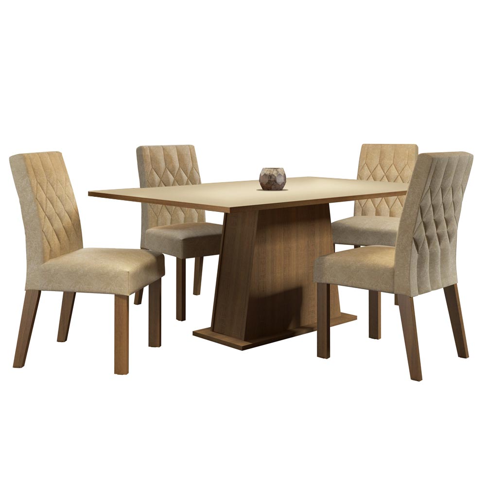 Juego de Comedor Madesa Ingrid Mesa Tapa de Madera con 4 Sillas Marrón/Blanco/Imperial