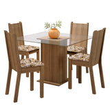 Juego de Comedor Madesa Maya Mesa Tapa de Vidrio con 4 Sillas Marrón/Lírio Beige