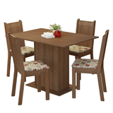Juego de Comedor Madesa Luana Mesa Tapa de Madera con 4 Sillas Marrón/Floral Hibiscos