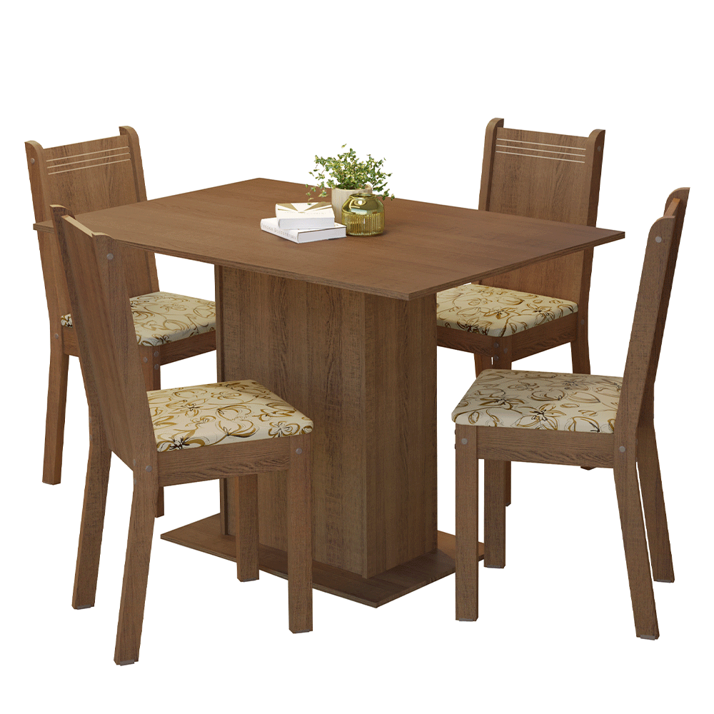 Juego de Comedor Madesa Luana Mesa Tapa de Madera con 4 Sillas Marrón/Lírio Beige