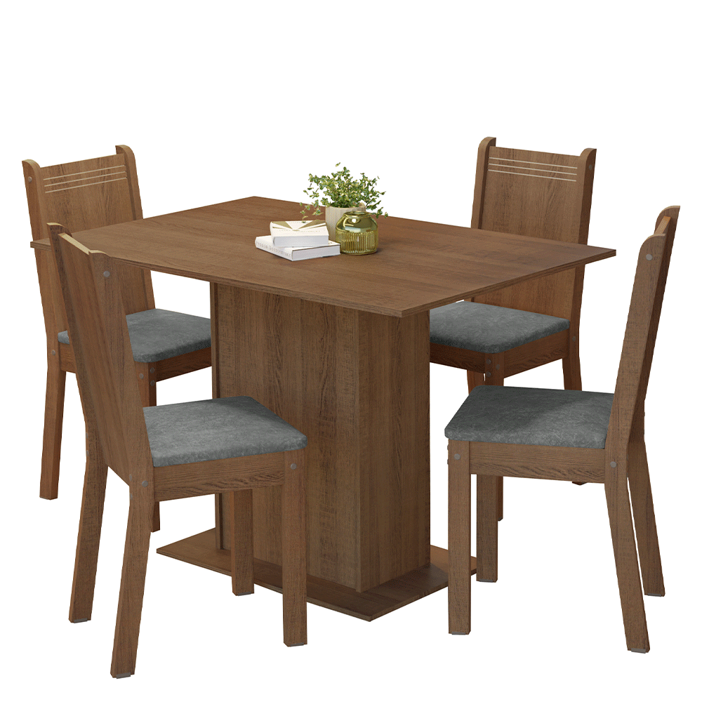 Juego de Comedor Mesada de Madera 4 Sillas Luana Marrón/Silver