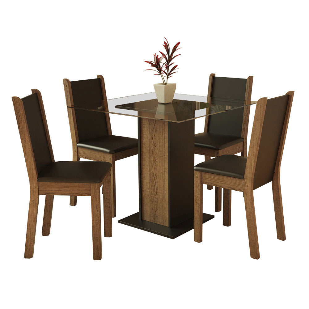 Juego de Comedor Madesa Aline Mesa Tapa de Vidrio con 4 Sillas Negro/Marrón