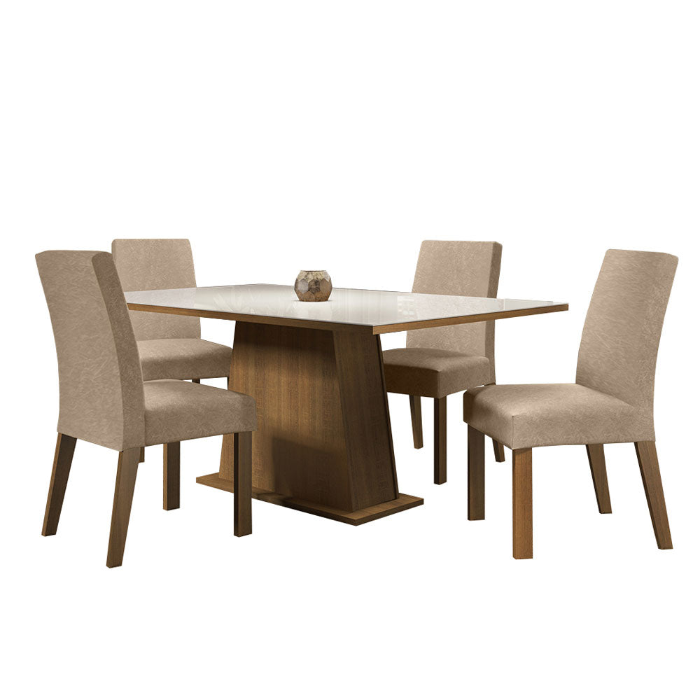Juego de Comedor Madesa Sabrina Mesa Tapa de Vidrio con 4 Sillas Marrón/Blanco/Imperial