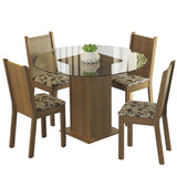 Juego de Comedor Madesa Débora Mesa Tapa de Vidrio Redondo 4 Sillas Marrón/Beige Marrón