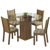 Juego de Comedor Madesa Débora Mesa Tapa de Vidrio Redondo 4 Sillas Marrón/Hibiscos