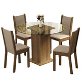 Juego de Comedor Madesa Nanda Mesa Tapa de Vidrio Redondo 4 Sillas Marrón/Crema/Beige