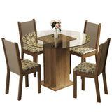 Juego de Comedor Madesa Nanda Mesa Tapa Vidrio Redondo 4 Sillas Marrón/Crema/Beige Marrón