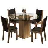 Juego de Comedor Madesa Nanda Mesa Tapa de Vidrio Redondo 4 Sillas Marrón/Negro