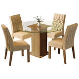 Juego de Comedor Madesa Iris Mesa Tapa de Vidrio Redondo con 4 Sillas Marrón/Imperial
