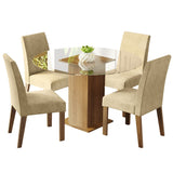 Juego de Comedor Mesada de Vidrio Redonda 4 Sillas Mile Marrón/Imperial