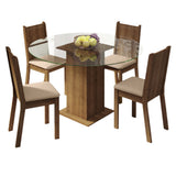 Juego de Comedor Madesa Paula Mesa Tapa de Vidrio Redondo 4 Sillas Marrón/Beige