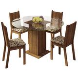 Juego de Comedor Madesa Paula Mesa Tapa de Vidrio Redondo 4 Sillas Marrón/Beige Marrón