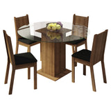 Juego de Comedor Madesa Paula Mesa Tapa de Vidrio Redondo 4 Sillas Marrón/Negro