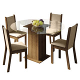 Juego de Comedor Madesa Madu Mesa Tapa de Vidrio Redondo 4 Sillas Marrón/Crema/Beige
