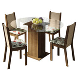Juego de Comedor Madesa Madu Mesa Tapa de Vidrio Redondo 4 Sillas Marrón/Crema/Hibiscos