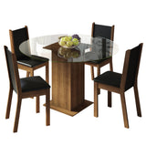 Juego de Comedor Madesa Madu Mesa Tapa de Vidrio Redondo 4 Sillas Marrón/Negro/Negro
