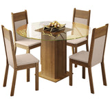 Juego de Comedor Madesa Ana Mesa Tapa de Vidrio Redondo 4 Sillas Marrón/Crema/Beige