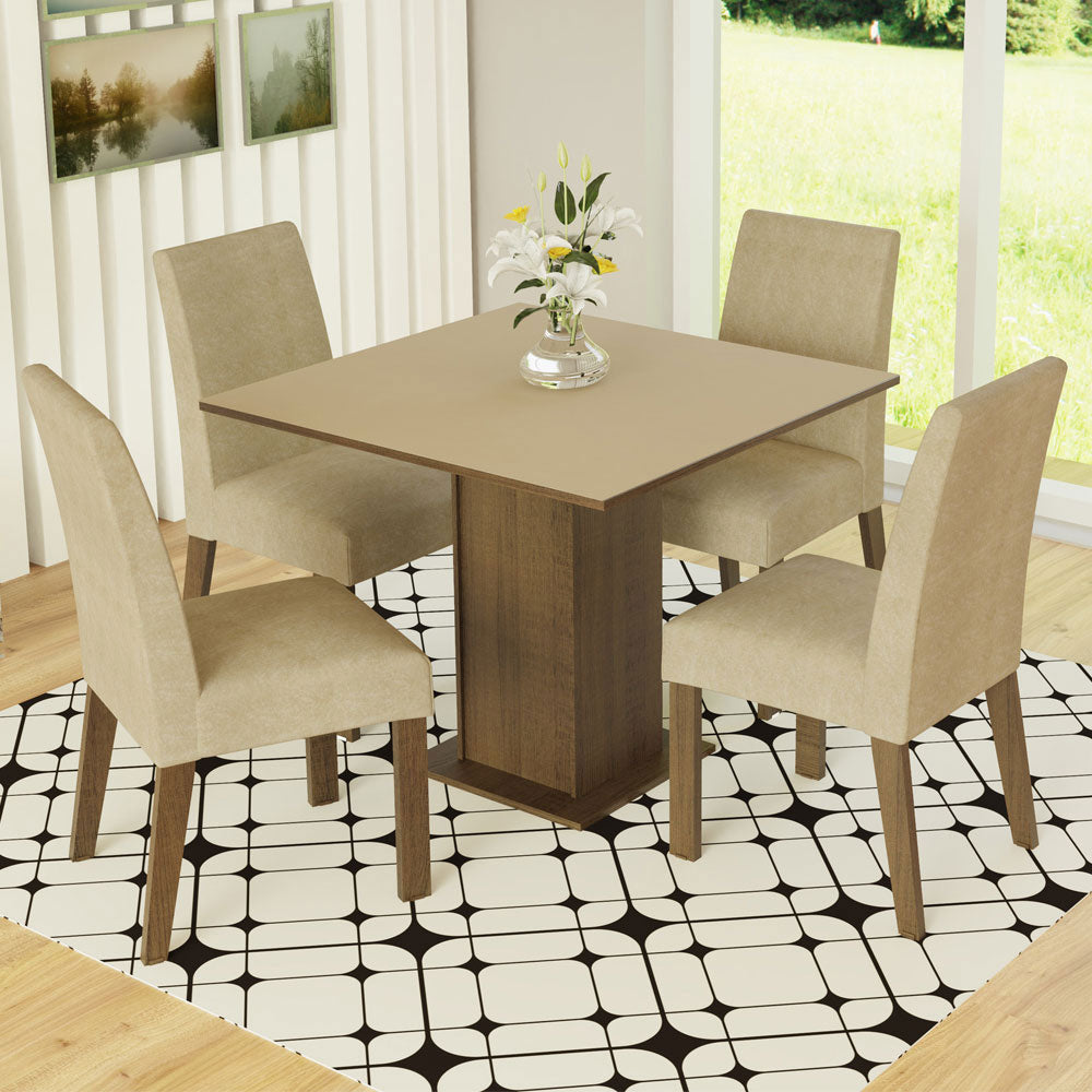 Juego de Comedor Madesa Deise Mesa con Tapa de Madera 4 Sillas Marrón/Crema/Imperial