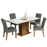 Juego Comedor Mesa con Tapa de Vidrio 4 Sillas Marrón/Blanco/Gamuza Silver Marilia Madesa