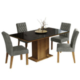 Juego de Comedor Mesa con Tapa de Vidrio 4 Sillas Marrón/Negro/Plata Marilia Madesa