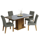 Juego de Comedor Mesa con Tapa de Vidrio 4 Sillas Marrón/Gris/Plata Marilia Madesa