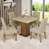 Juego de Comedor Mesa con Tapa de Madera 4 Sillas Livia Madesa - Marrón/Crema/Imperial