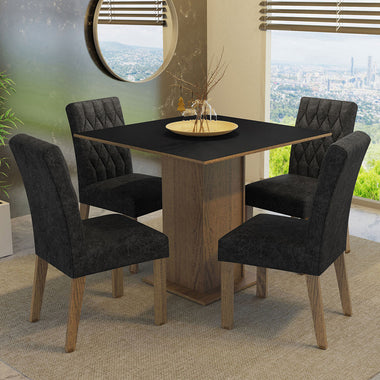 Juego de Comedor 4 Sillas Marrón/Negro/Oxford Livia Madesa